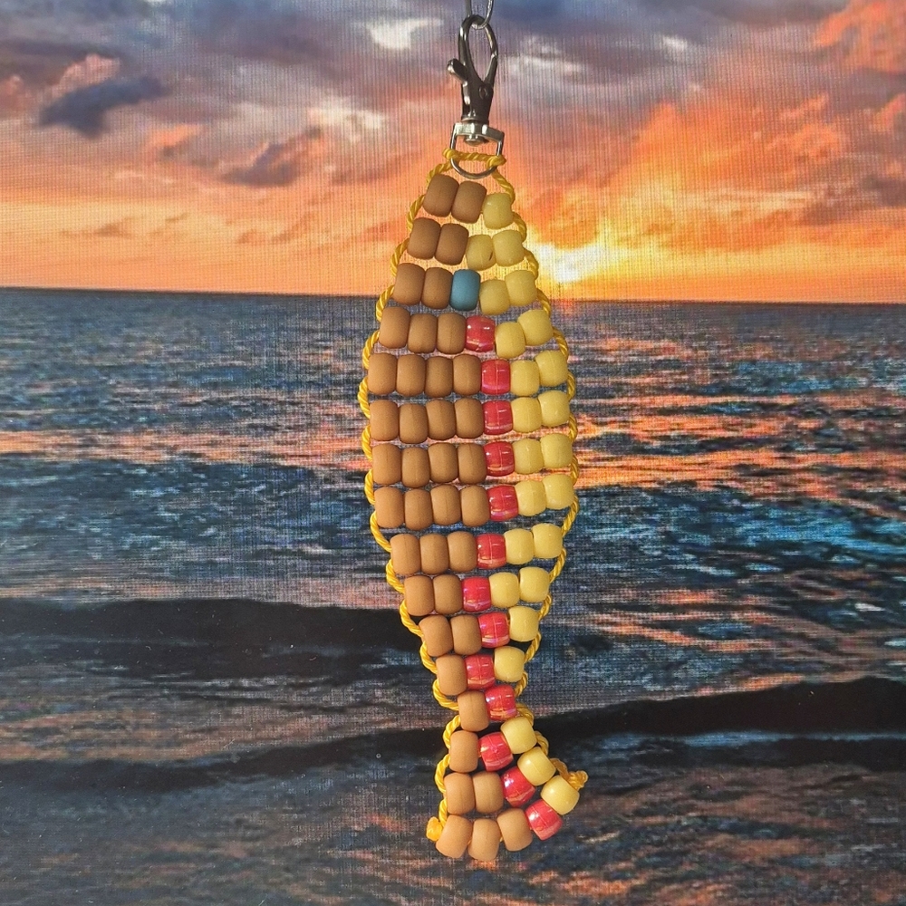 Handmade Beaded Fish Keychain, Fun Beach Handbag Charm
